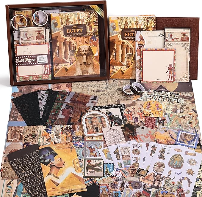 Scrapbooking Supplies Kit, Egyptian Vintage Aesthetic Scrapbook Kit for Bullet Junk Journal, Ancient Egypt DIY Journaling Supplies with Hieroglyph, Pharaoh, Pyramid, Unique Gift for Teens & Women