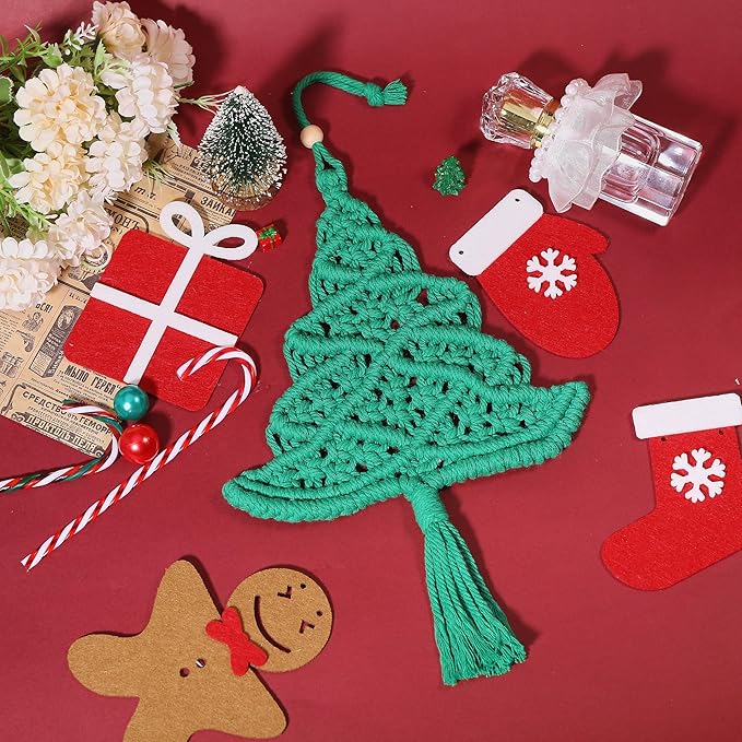 FREEBLOSS 2 Set Macrame Christmas Tree with Large Hole Beads Macrame DIY Kit with Instruction Woven Macrame Decor Adults
