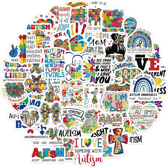 100 Pcs Autism Stickers, Autism Awareness Sticker Decorations for Car Laptop Glass Water Bottles, Colorful Autism Accessories, Vinyl Waterproof Sticker Decals