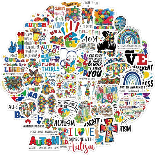 100 Pcs Autism Stickers, Autism Awareness Sticker Decorations for Car Laptop Glass Water Bottles, Colorful Autism Accessories, Vinyl Waterproof Sticker Decals