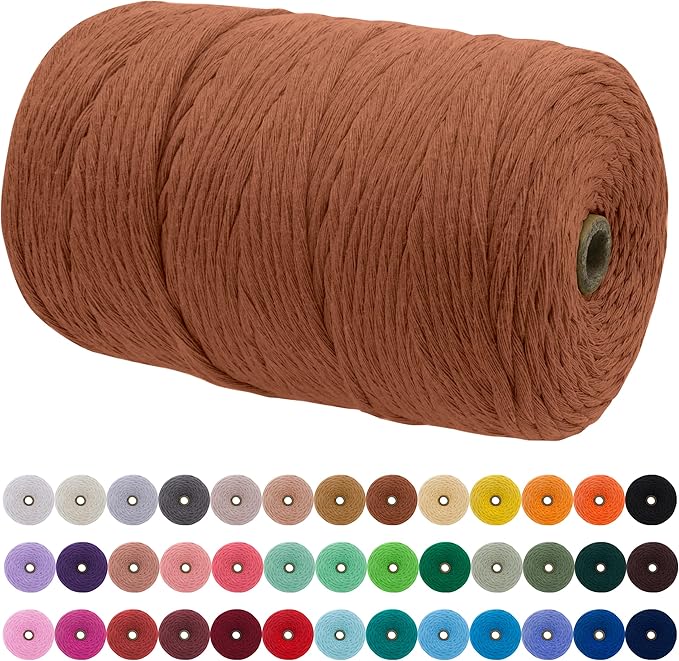JeogYong Single Strand Macrame Cord 3mm x 218 Yards (656 Feet) Soft Cotton Rope Macrame Yarn 3 mm Macrame Cord, Macrame Supplies for Crafts Wall Hangings Plant Hangers Decorations (Caramel)