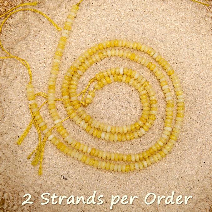 2 Strands (300PCs) Yellow Jade Rondelle Beads, 2 * 4mm Gemstone Loose Spacer Abacus Disk Beads for DIY Bracelet Necklace Earrings Jewelry Making, Craft Supplies Beading Kit