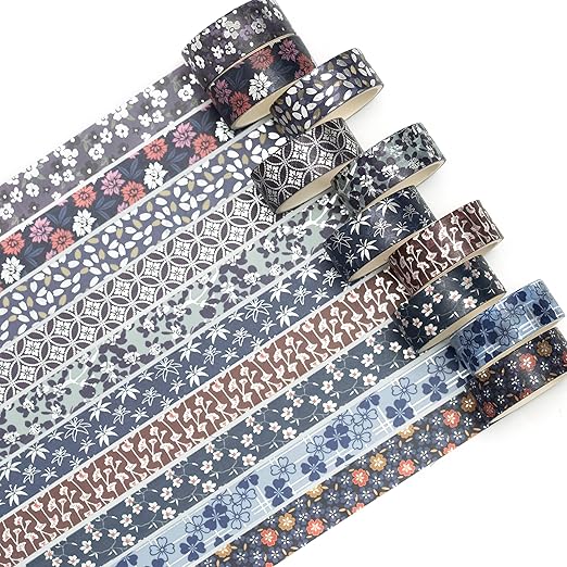 10 Rolls Sakura Washi Tape Set Japanese Arts Adhesive Tapes Gold Silver Foil Decorative Masking Tape Sets for Craft, Kids, Scrapbook, DIY, Gift Wrapping (Sakura Nightfall)