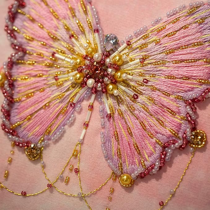 Craftreasure Embroidery Kit for Adults, Butterfly Needle Point Kits Adults Beginner Include Embroidery Beads Threads for Craft Lover Hand Stitch with Embroidery Skill Technique (Purple-Intermediate)
