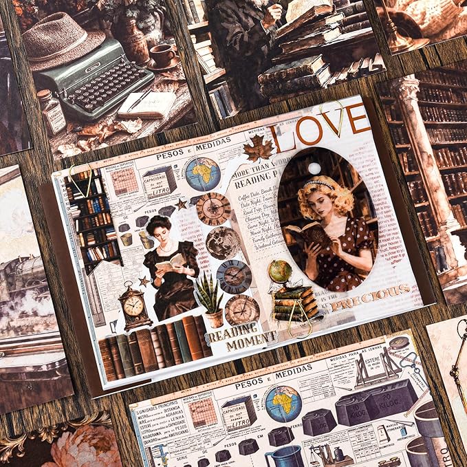 Scrapbook Supplies Kit, Cottagecore Aesthetic Junk Journal Kit, Scrapbooking Kit with Bullet Journaling Stickers, Stationary Set, Vintage Ephemera Collage Craft Supplies Gift for Adults Women Beginner