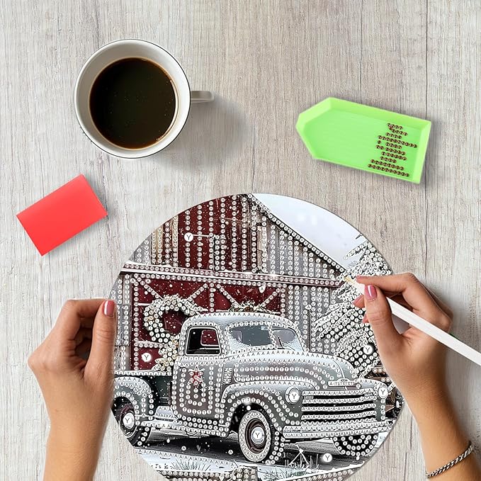 SENQAO Christmas Diamond Art Hanging Kits for Adults Kids, Farmhouse Truck Diamond Art Suncatchers, 5D Special Shape Diamond Painting Pendant Window Ornament Gifts for Home Door Wall Decor