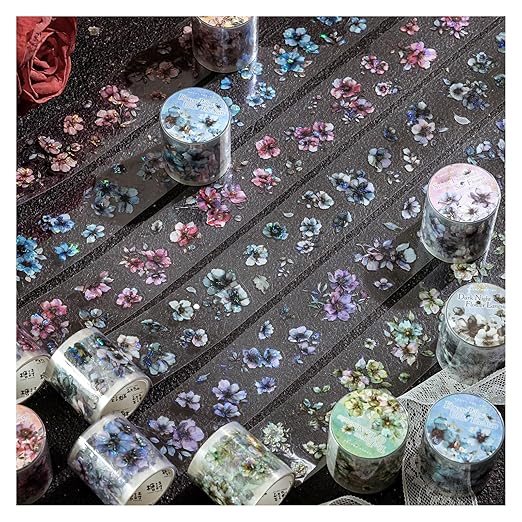 Flower PET Tape Stickers for Scrapbooking Supplies, 6 Rolls of Holographic Vintage Floral Journal Stickers for Scrapbooking, Journaling, Junk Journal Supplies,DIY Crafts (Garden)