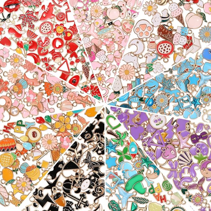 300Pcs Charms for Jewelry Making, Wholesale Bulk Assorted Gold-Plated Enamel Earring Charms for DIY Necklace Bracelet Jewelry Making and Crafting (Enamel Color)
