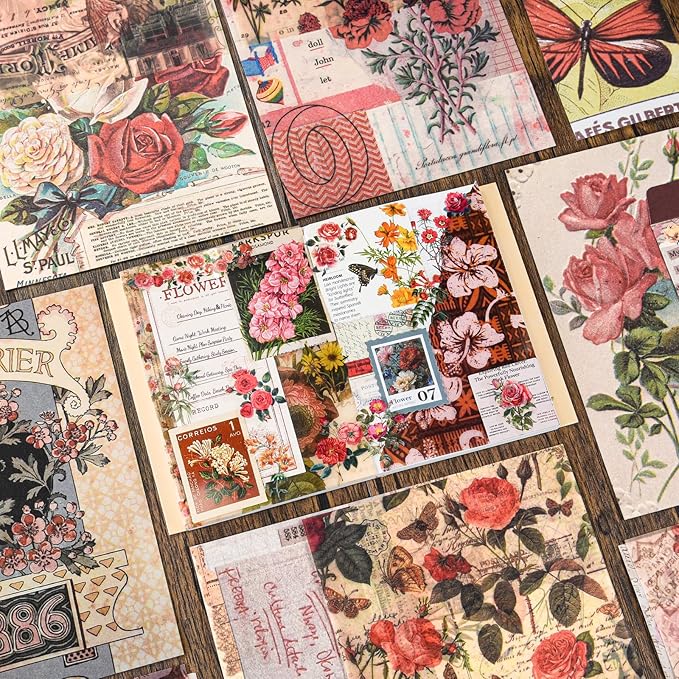 Scrapbook Supplies Kit, Cottagecore Aesthetic Junk Journal Kit, Scrapbooking Kit with Bullet Journaling Stickers, Stationary Set, Vintage Ephemera Collage Craft Supplies Gift for Adults Women Beginner