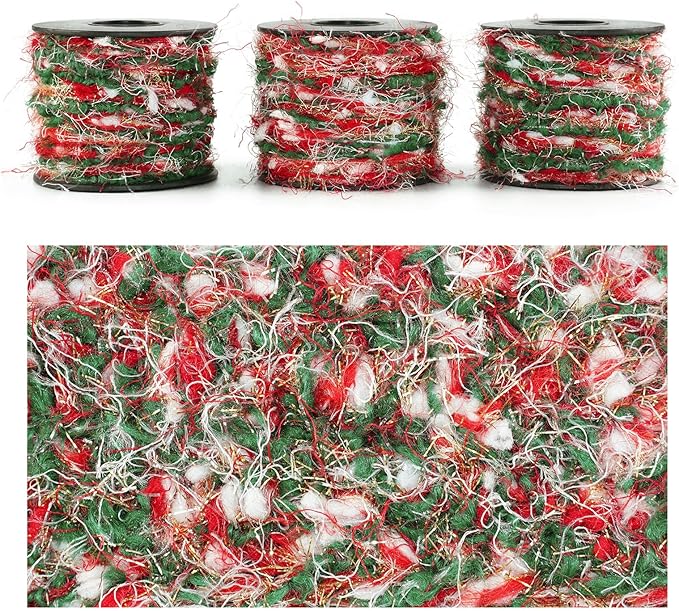 Christmas Yarn for Crocheting Knitting, Crafts DIY Yarns, Set of 3 Rolls (Christmas Red & Green)