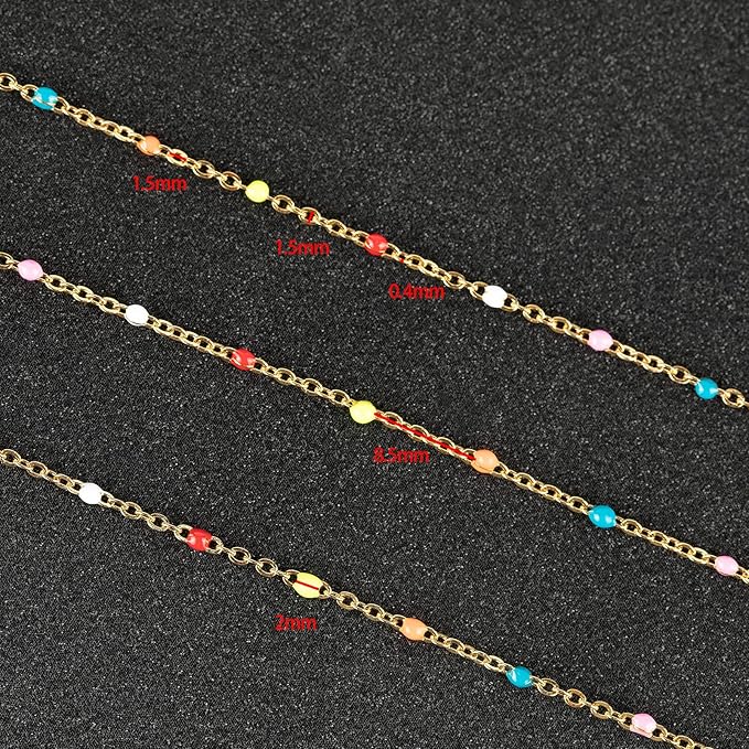 UMAOKANG 33 Feet/10 Meters Colorful Beaded Stainless Steel Jewelry Chains Gold Plated Cable Link Chain for Jewelry Making with 10 Lobster Clasps and 30 Jump Rings
