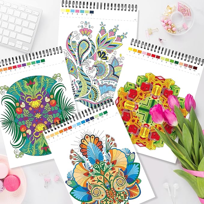 Kalysky Relaxation Adult Coloring Books - Color by Numbers,3 Coloring Books for Adult or Women,Theme - Flower,Butterfly,Animal