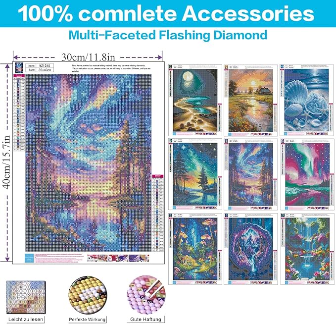 9 Pack Diamond Art Kits for Adults, Landscape Diamond Painting Kits for Adults, 5D DIY Round Drill Gem Art Paint With Diamonds Dots Crafts Ste for Home Decor Gift 12x16in (Beach, Starry Sky, Forest)