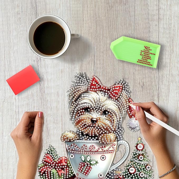 SENQAO Christmas Diamond Art Hanging Kits for Adults Kids, Golden Retriever Diamond Art Suncatchers, 5D Special Shape Diamond Painting Pendant Window Ornament Gifts for Home Door Wall Decor
