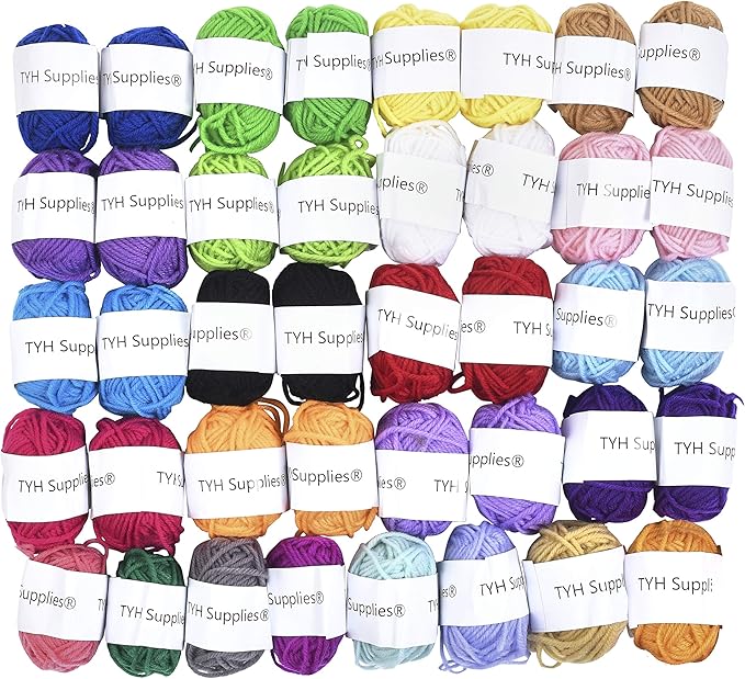 TYH Supplies 40 Mini Acrylic Yarn Skeins, 880 Yards – 24 Assorted Colors Crochet Kit for Beginners, DK/Light Worsted Yarn for Amigurumi Animals, Small Crafts & Knitting Projects