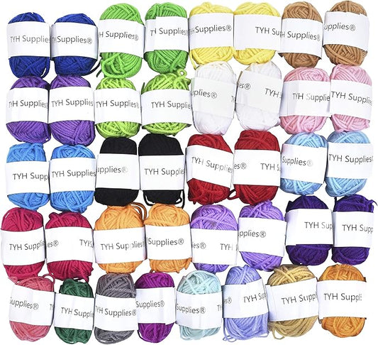 TYH Supplies 40 Mini Acrylic Yarn Skeins, 880 Yards – 24 Assorted Colors Crochet Kit for Beginners, DK/Light Worsted Yarn for Amigurumi Animals, Small Crafts & Knitting Projects