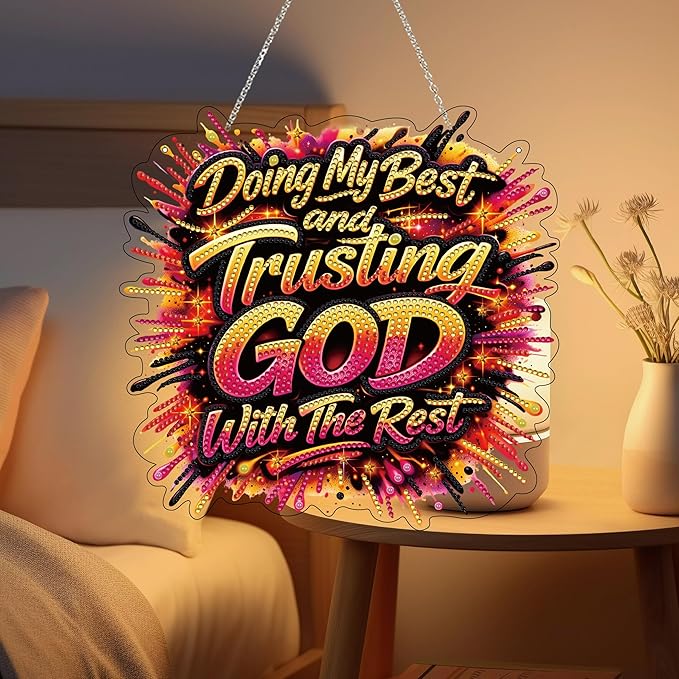 DIY Hanging 5D Diamond Art Kit for Adult – Gem Art Window & Wall Pendant, Acrylic Diamond Painting Ornament for Home & Garden Decoration (Doing My Best)