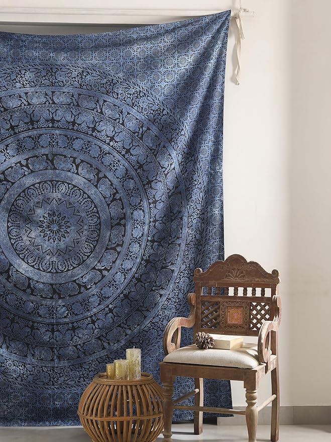 popular handicrafts queen mandala hippie tie dye psychedelic elephant tapestry wall hanging - indian maditation gypsy bohemian hippy dorm room decor blue 81x88 inch
