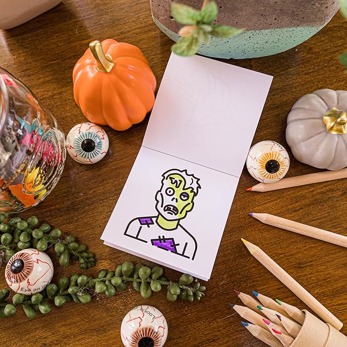 A Brighter Year The Original Adult Mini Coloring Book - Halloween Edition- 3” x 3” Pocket Size, 50 Pages, Lay Flat Binding, Thick Paper, No Bleeding - Stress/Anxiety Relief - Relaxation,Gift,Travel