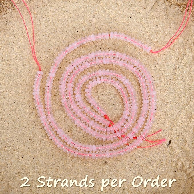 2 Strands (300PCs) Natural Pink Quartz Rondelle Beads, 2 * 4mm Gemstone Loose Spacer Abacus Disk Beads for DIY Bracelet Necklace Earrings Jewelry Making, Craft Supplies Beading Kit