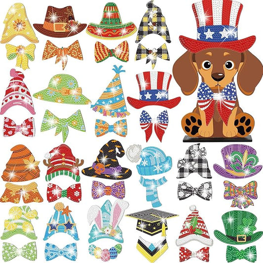DoubleFill 42 Pcs Easter Diamond Kits St Patricks Day Interchangeable Wooden Table Decorations DIY Holiday Easter Party Seasonal Tiered Tray Art Decor Diamond Painting Magnets(Dog)