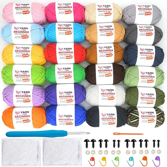 24 Pack Beginners Crochet Yarn Cotton Crochet Yarn for Crocheting Knitting Beginners(24x50g)-Multicolor Mix