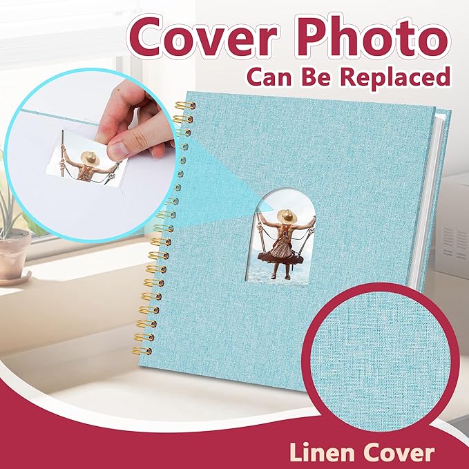 Vienrose 10X10 Inch DIY Scrapbook Album Linen Arch Window Photo Album 40 Blank Pages Scrap Book Photo Albums for Wedding Baby Shower, Light Blue