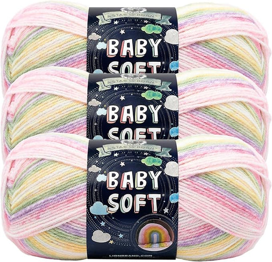 Lion Brand Yarn, Baby Soft Baby Blanket Yarn for Crocheting, Knitting, and Crafts, Circus Print, 3 Pack