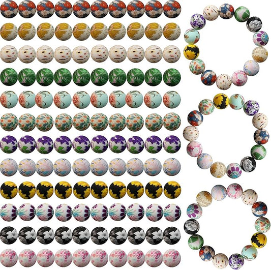 120pcs Richbunnys 15mm Bulk Silicone Beads for Pens and Keychain Making,Large Bead for Necklace and Bracelets Making,Assorted Rubber Beads Set(Print Floral)