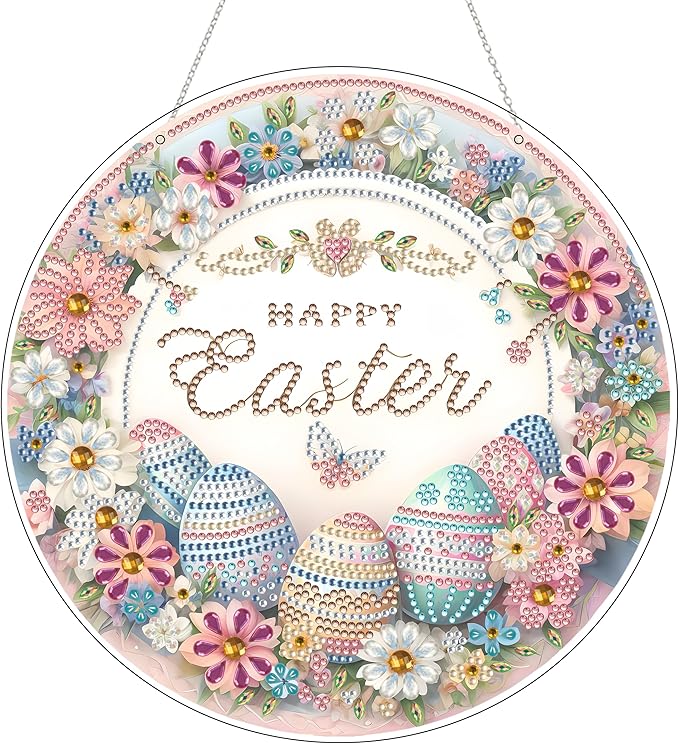 JJFox Diamond Art Kit for Adult, Special Shaped Rhinestone, DIY Acrylic Painting Window Pendants, Home Garden Wall Hanging Ornament, Double Sided (Easter Egg)