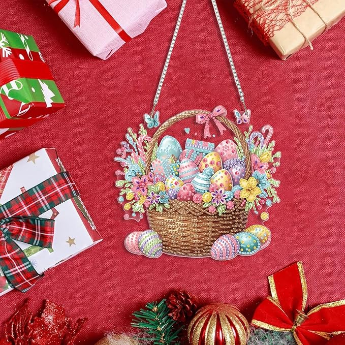 BAWKENTON Easter Hanging Diamonds Art kit for Adult, DIY Diamonds Painting Art Kit, 7.72x7.12 inch Acrylic Diamonds Painting Board Kit Ornament, Special Crystal Diamond Hanging Ornament