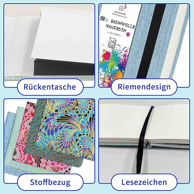 Mlife Square Watercolor Sketchbook,100% Cotton,300gsm/140lb,Acid-Free,Watercolor Journal for Artists Adults Students,4.7 * 4.7 Inches(Green Wave)