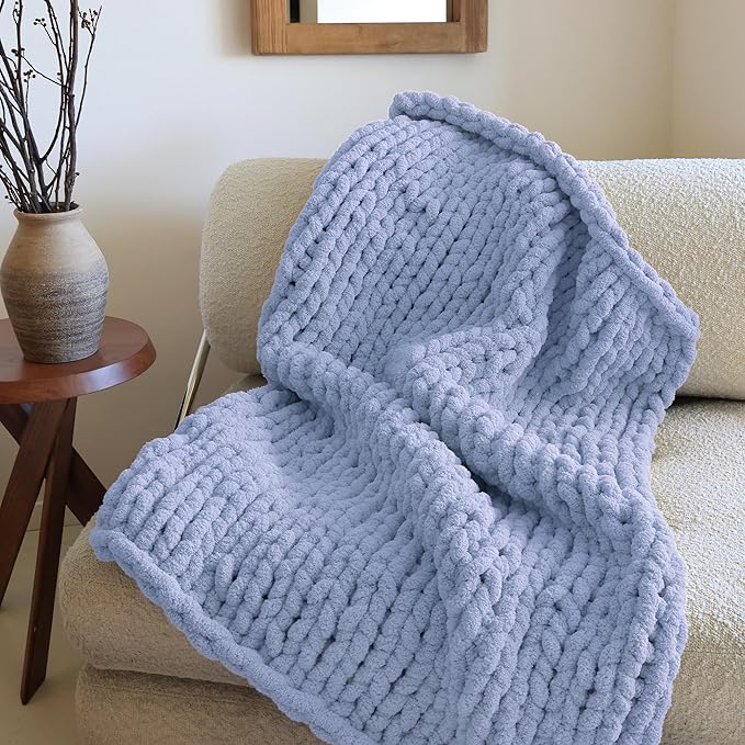 Jumbo Chunky Yarn for Hand Knitting - Super Thick Chenille Chunky Yarn for Crocheting - Extra Soft Bulky Fluffy Blanket Big Yarn 8 Jumbo Pack (27yds,8 oz Each Skein) Lake Blue
