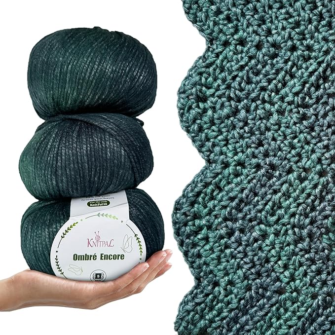 Ombré-Encore Chunky Ombre Yarn for Crocheting, 3 Balls, 507Yds/420G, Free Patterns - Multi Colored Bulky 5 Weight Yarn for Knitting - Luscious Greenery