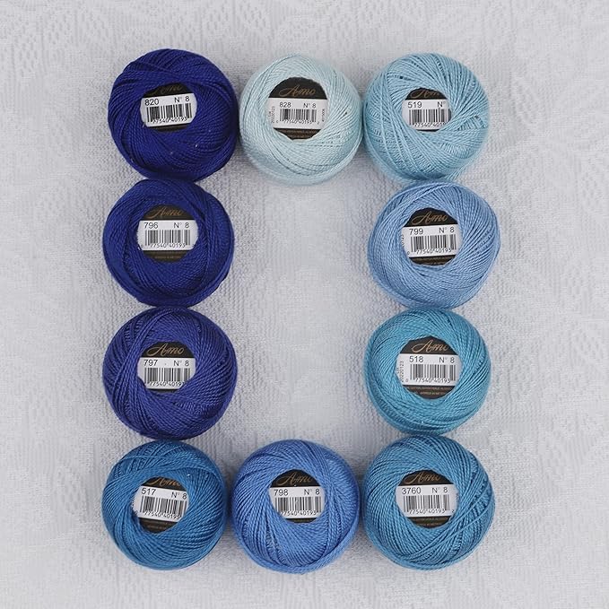 Size 8 Double Mercerized Egyptian Long Staple Cotton Pearl Thread Ball 5 Grams Rainbow Color Embroidery Thread 10 Colors per Box for Crochet Hardanger Cross Stitch Hand Embroidery (Set M)