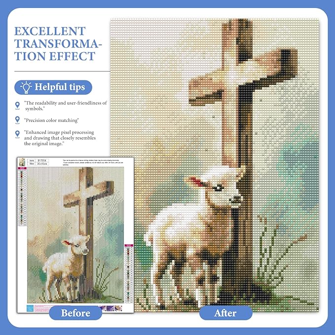 Camocin Diamond Art Kits for Adults Cross, 5D Religious Christian Diamond Painting Kits for Adults Beginners, DIY Sheep Full Round Dots Drill Gem Art Kit for Gift Home Wall Decor 12 x 16 Inch