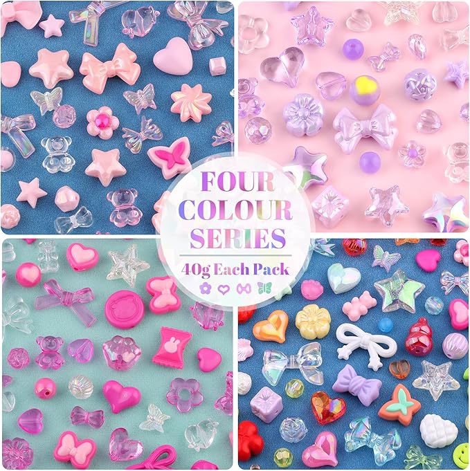 210-270PCS TINKRSTUFF Assorted Acrylic Beads, Mixed Cute Beads for Bracelet Making, Aesthetic Star Flower Bow Butterfly GummyBear Kawaii Charms for Jewelry Necklace Making DIY Keychain Phone Charm