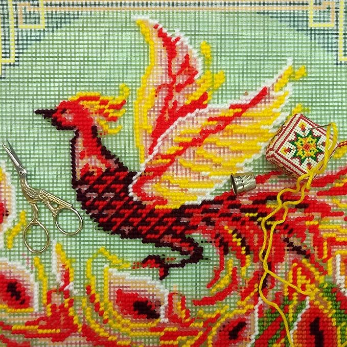 Chinese Bird. Needlepoint Kit. Throw Pillow 16×16 Inches. Printed Tapestry Canvas, European Quality
