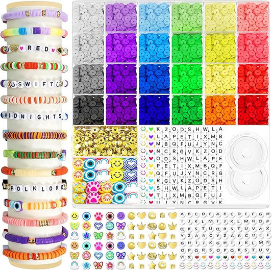ARTDOT 5342 PCS Clay Beads for Friendship Bracelets Making Kit, 24 Rainbow Colors Jewelry Making Supplies Heishi Beads with Elastic String and Organizer Gifts