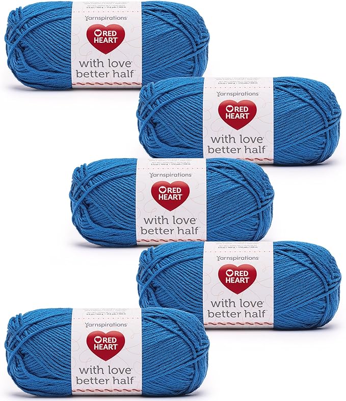 Red Heart with Love Better Half Delphinium Yarn - 5 Pack of 100g/3.5oz - 50% Acrylic 50% Cotton - #4 Worsted (Medium) - 174 Yards - Knitting/Crochet