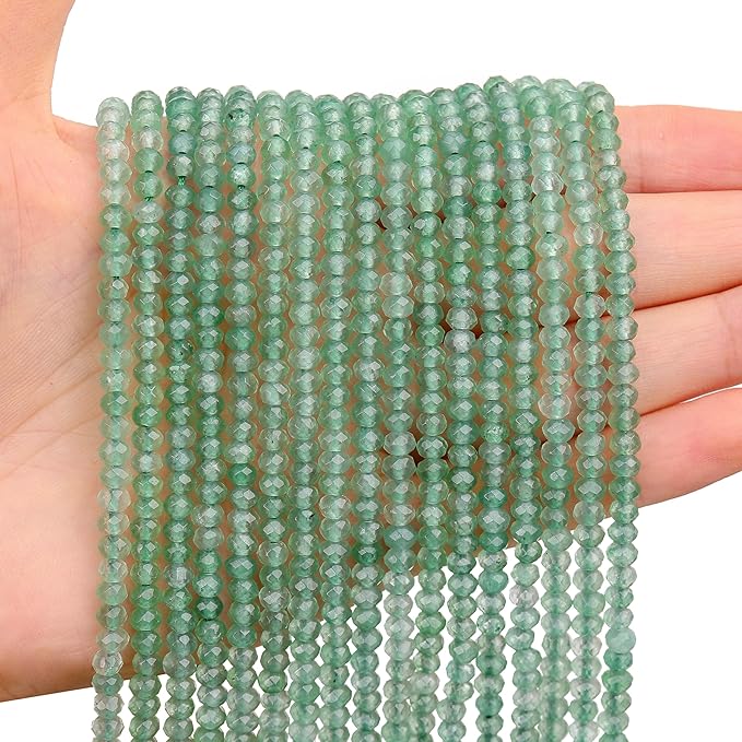 2 Strands Colored Green Aventurine Jade Beads for Jewerly Making, 3 * 4mm Faceted Rondelle Gemstone Crystal Beads for DIY Bracelet Necklace Crafts