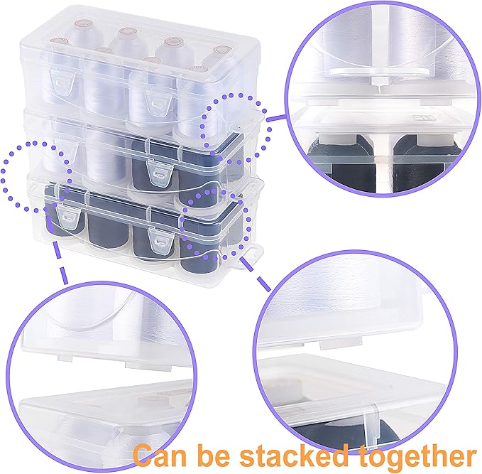 New brothread Polyester Embroidery Machine Thread 1000m Each with Clear Plastic Storage Box for Embroidery & Quilting - 4xSnow White+4xBlack