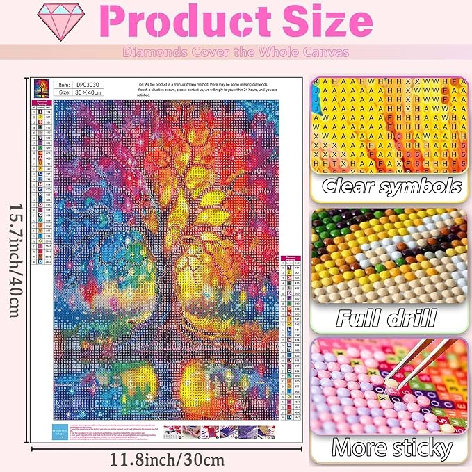 WUDWL Diamond Art Kits for Adults Beginner, Tree of Life DIY Modern Diamond Painting Kits 5D Diamond Dots Gem Art Crafts with Tools, Round Full Drill Funny Crafts for Home Wall Decor&Gift-12x16inch