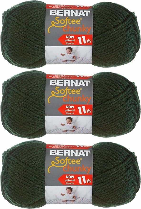 Bernat Softee Chunky Yarn Bundle Super Bulky #6, 3 Skeins Dark Green 28237