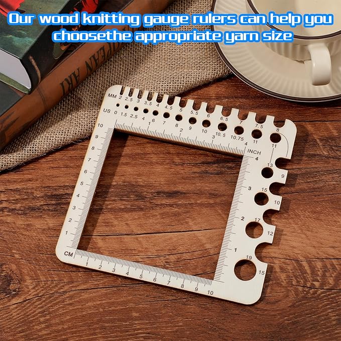 Wooden Rulers Wooden Knitting Crochet Gauge Ruler Stitch Counter Spinner Yarn Measure Tool Square Craft Accessory for Needles