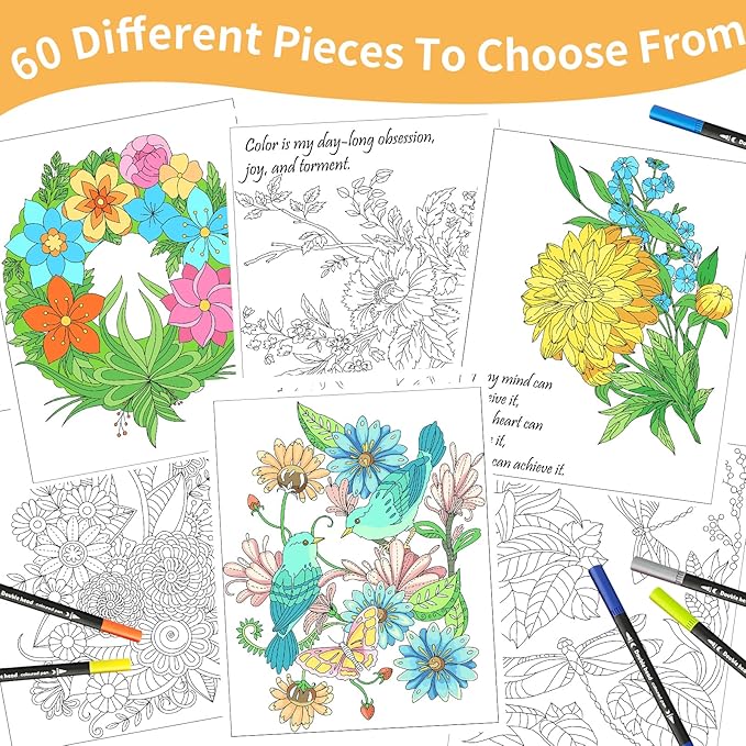 Kalysky Easy and Cozy Adult Coloring Book Set, 3 Stress Relief Coloring Books for Adults Relaxation, Flower Inspirational Quotes Coloring Books