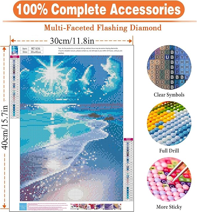 igoodom Diamond Art Kits for Adults, Beach Diamond Painting Kit, Full Drill Round Diamond Art Kits, DIY Gem Art and Crafts for Home Wall Decor Gift 12x16inch