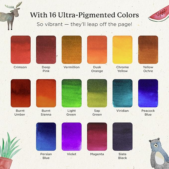 Viviva Colors Travel Watercolor Set - Viviva Watercolor Sheets, Original 16 Colors - Fun, Vibrant, No Mess Watercolor Paint Kit for Adults & Kids - Handmade & Premium Pocket Water Color Set