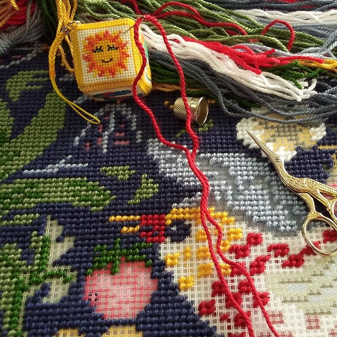 Tapestry Needlepoint Kit for Adults and Beginners — Strawberry Thief by William Morris 16″ × 16″ with Clear, Precise Printed Design on Cotton Canvas; Includes 2 Needles, Yarn, and Easy-Read Chart
