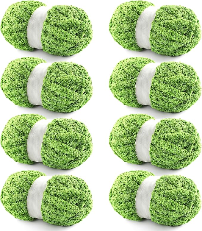 8 Pack Chunky Yarn for Hand Knitting - Chunky Chenille Blanket Yarn for Crocheting - Jumbo Fluffy Yarn for Crochet - Super Bulky Yarn 25 yds 7.7 oz Each Skein (Green)